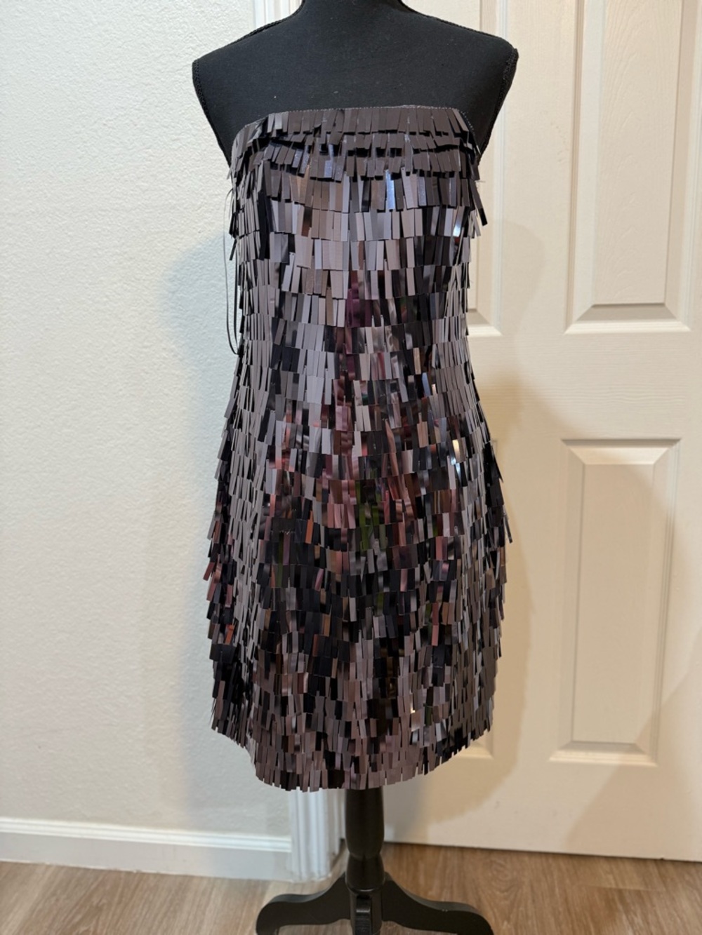 Express Black Metallic Rectangular Sequin Dress